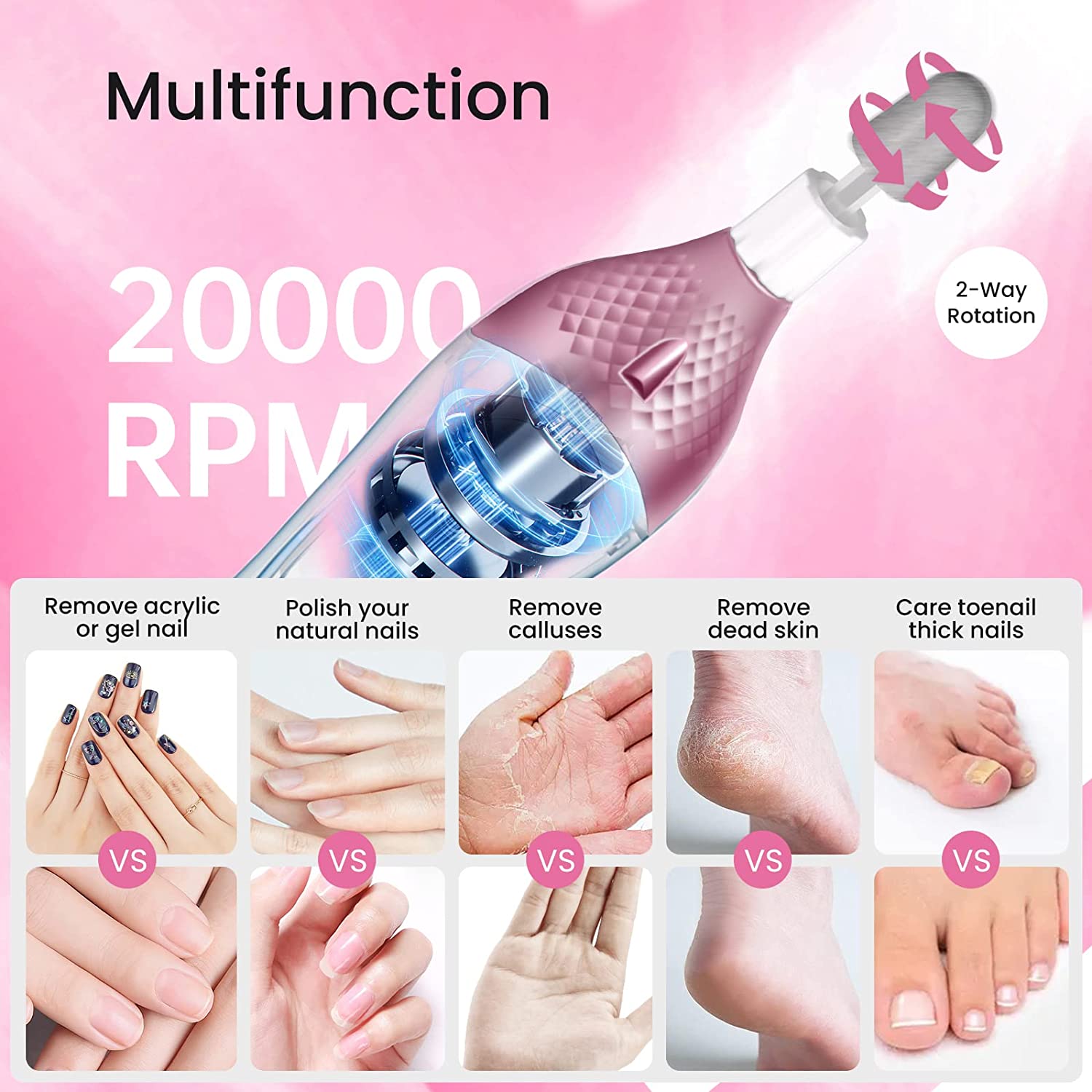 ISTON 36-Piece Professional Manicure & Pedicure Kit, Cordless Nail Drill Machine, 20000RPM,11Pcs Bits, 4 Speed, Electric Nail File Set, Nails Care Kits, Manicure Pedicure Tools, Storage Case - Image 5